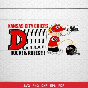 cartoon, bold, modern sports rivalry graphic Chiefs helmet SVG expressing mockery and dominance for Cricut and Silhouette