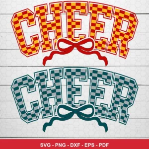 modern cartoon style with checkered pattern and bow elements Chiefs SVG for Cricut and Silhouette