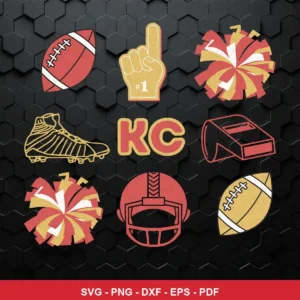 modern cartoon-style icons with clean lines and bold colors Chiefs SVG featuring football for Cricut and Silhouette