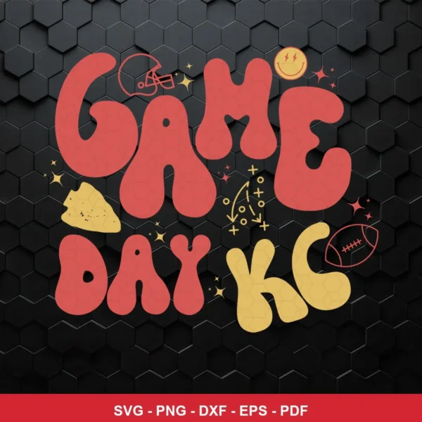 modern cartoon with playful, bubbly typography and simple football-themed icons Chiefs SVG for Cricut and Silhouette