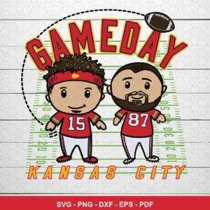 cartoon, chibi-style player caricatures with modern digital illustration Chiefs player SVG for Cricut and Silhouette