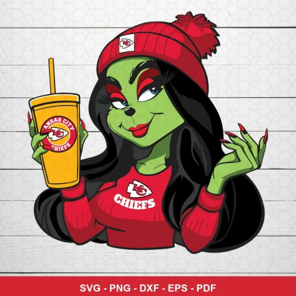 modern cartoon with bold lines and vibrant colors Chiefs Grinch SVG for Cricut and Silhouette