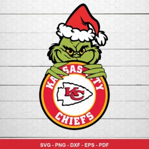 cartoon style with bold outlines and vibrant colors Chiefs Grinch SVG expressing neutral/nostalgic for Cricut and Silhouette