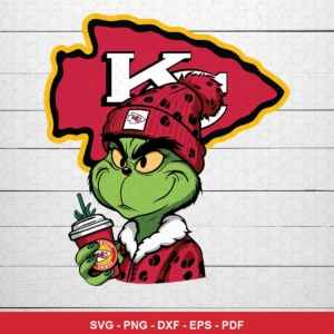 modern cartoon style with bold outlines and vibrant colors Chiefs Grinch SVG for Cricut and Silhouette