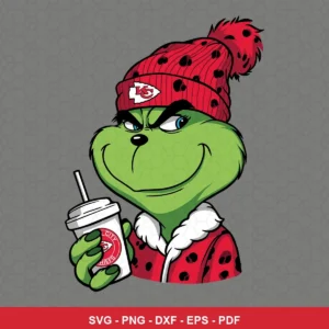 cartoon, modern, playful Chiefs Grinch SVG expressing playful, neutral featuring grinch character for Cricut and Silhouette