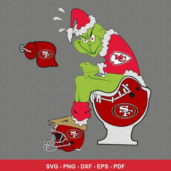 cartoon, humorous, modern digital illustration 49ers Grinch SVG expressing mockery and dominance for Cricut and Silhouette