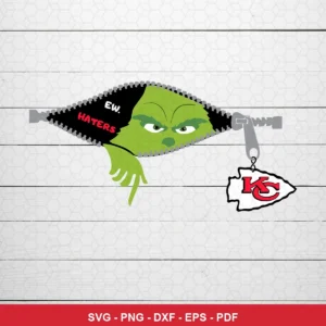 modern cartoon style with clean lines and simple color blocking Chiefs Grinch SVG expressing mockery for cutting machines