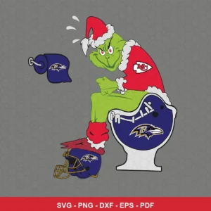 cartoon, humorous, modern digital illustration Chiefs Grinch SVG expressing mockery and dominance for Cricut and Silhouette
