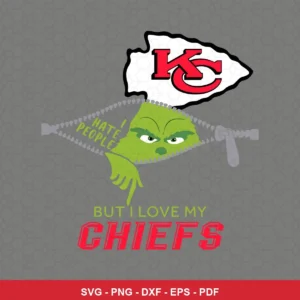 cartoon style with a modern sports fan theme Chiefs Grinch SVG expressing team pride and affection for Cricut and Silhouette
