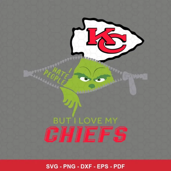 cartoon style with a modern sports fan theme Chiefs Grinch SVG expressing team pride and affection for Cricut and Silhouette
