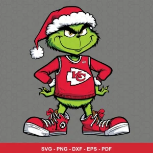 cartoon, modern, playful Chiefs Grinch SVG expressing playful, festive featuring grinch character for Cricut and Silhouette