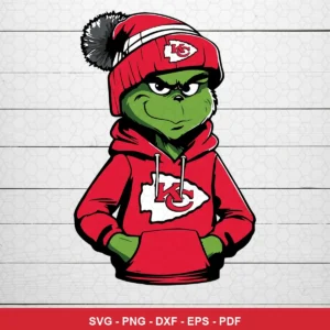 modern cartoon style with bold outlines and vibrant colors Chiefs Grinch SVG for Cricut and Silhouette