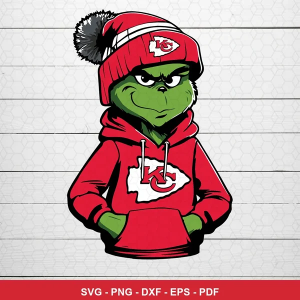 modern cartoon style with bold outlines and vibrant colors Chiefs Grinch SVG for Cricut and Silhouette