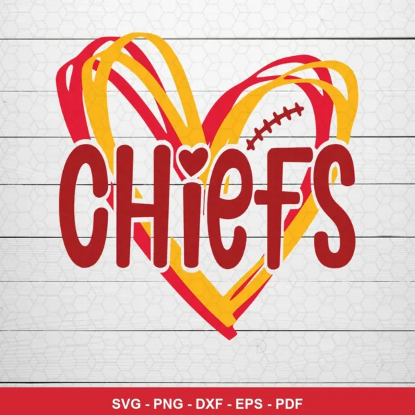 modern, simple, and clean with a playful heart and football element Chiefs SVG featuring heart shape for cutting machines