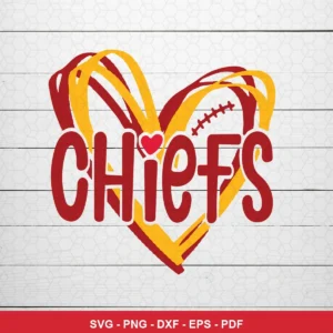 modern, simple, and clean with a hand-drawn heart and football element Chiefs SVG for Cricut and Silhouette