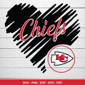 modern minimalistic with a hand-drawn heart shape Chiefs logo SVG expressing team pride and support for Cricut and Silhouette
