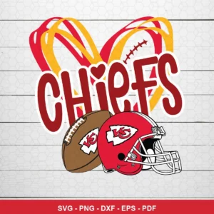 modern cartoon with clean lines and bold colors Chiefs helmet SVG expressing team pride and love for Cricut and Silhouette
