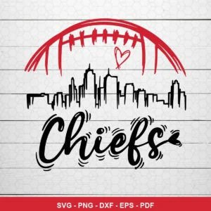 minimalist, modern line art with hand-drawn typography Chiefs SVG featuring football outline for Cricut and Silhouette