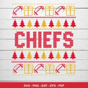 modern holiday sweater pattern style with simple icons Chiefs SVG expressing festive/celebratory for Cricut and Silhouette