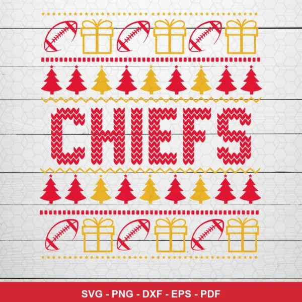 modern holiday sweater pattern style with simple icons Chiefs SVG expressing festive/celebratory for Cricut and Silhouette