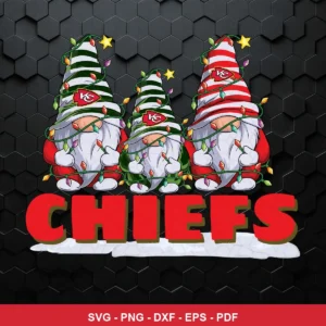 cartoon, festive holiday theme with gnome characters Chiefs SVG for Cricut and Silhouette