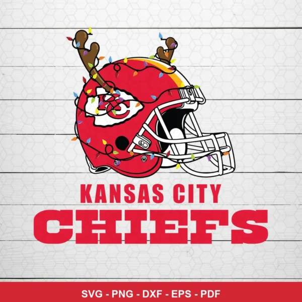 modern cartoon style with festive holiday elements Chiefs helmet SVG expressing festive, team pride for Cricut and Silhouette
