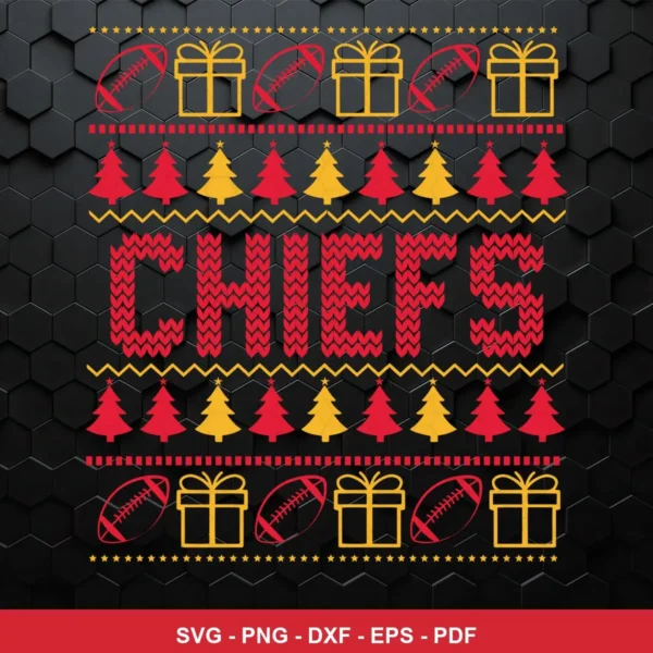 modern minimalist with holiday sweater pattern influence Chiefs SVG for Cricut and Silhouette