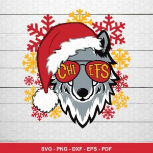 modern cartoon with holiday theme Chiefs SVG expressing festive team pride featuring wolf head for Cricut and Silhouette