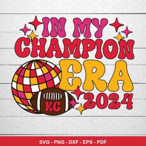 retro/vintage cartoon style with bold, playful typography Chiefs player SVG featuring disco ball for Cricut and Silhouette