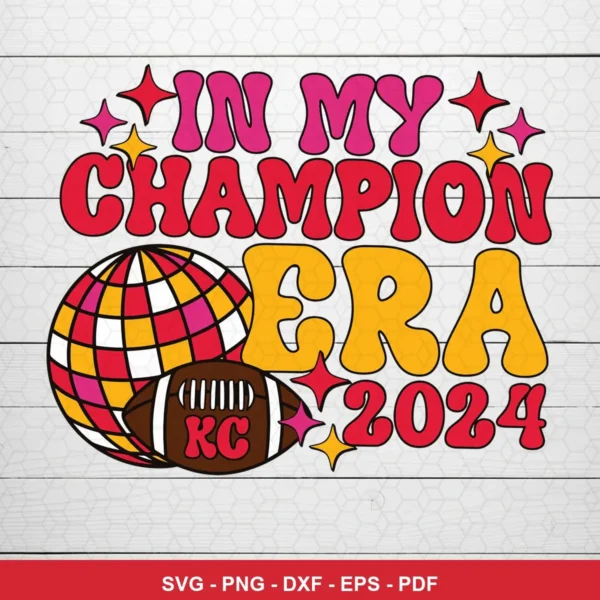 retro/vintage cartoon style with bold, playful typography Chiefs player SVG featuring disco ball for Cricut and Silhouette