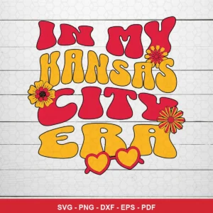 retro 70s groovy cartoon style with playful floral elements Chiefs SVG for Cricut and Silhouette