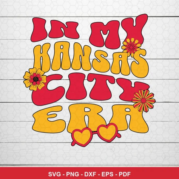 retro 70s groovy cartoon style with playful floral elements Chiefs SVG for Cricut and Silhouette