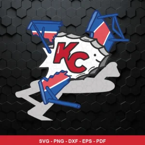 modern cartoon style with bold outlines and simplified shapes Chiefs logo SVG featuring kc logo for Cricut and Silhouette
