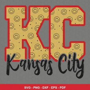 modern cartoon style with playful smiley face pattern Chiefs SVG expressing neutral, positive for Cricut and Silhouette