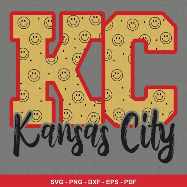 modern cartoon style with playful smiley face pattern Chiefs SVG expressing neutral, positive for Cricut and Silhouette