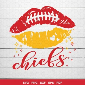 modern, minimalist, and stylized with a focus on graphic lips and team colors Chiefs logo SVG for Cricut and Silhouette