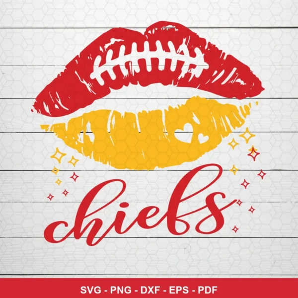 modern, minimalist, and stylized with a focus on graphic lips and team colors Chiefs logo SVG for Cricut and Silhouette