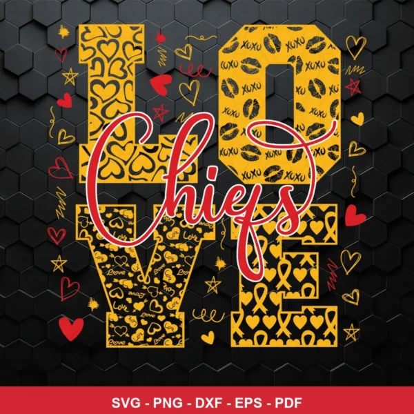 modern cartoon with playful and romantic elements Chiefs SVG expressing affection and team pride for Cricut and Silhouette