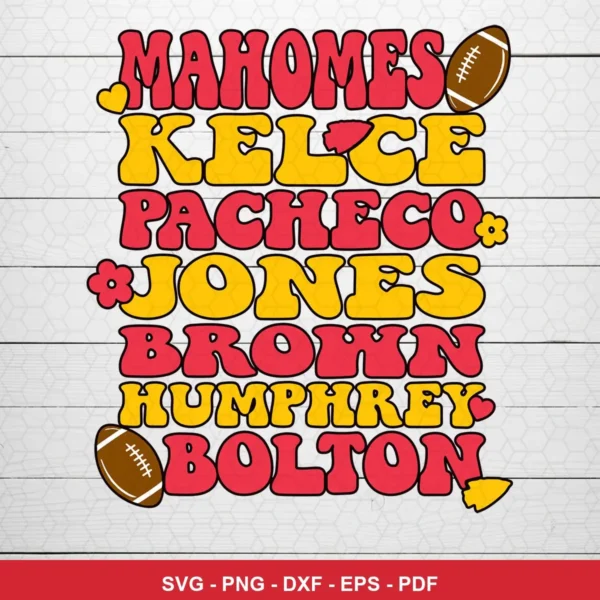 bold, cartoonish typography with playful elements Chiefs SVG expressing celebration/pride for Cricut and Silhouette