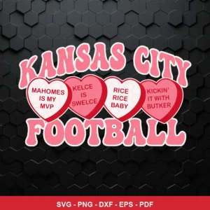 modern cartoon style with playful heart shapes and bold typography Chiefs SVG for Cricut and Silhouette