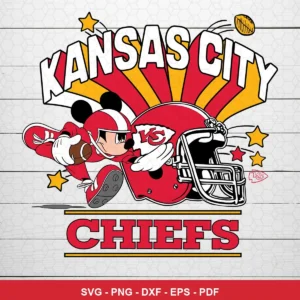 cartoon, vintage-inspired with bold outlines and bright team colors Chiefs SVG for Cricut and Silhouette