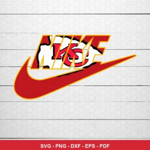 modern, minimalist logo mashup Chiefs logo SVG expressing brand/team pride featuring nike swoosh for Cricut and Silhouette