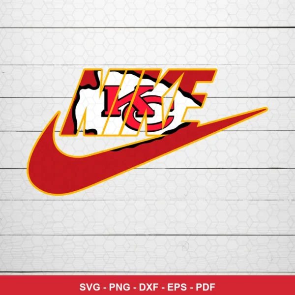 modern, minimalist logo mashup Chiefs logo SVG expressing brand/team pride featuring nike swoosh for Cricut and Silhouette