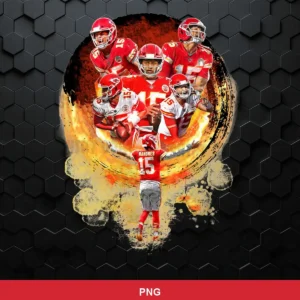 modern digital collage with dynamic action poses and fiery background effects Chiefs player SVG for Cricut and Silhouette