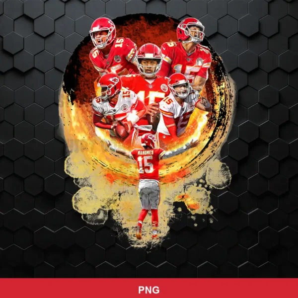 modern digital collage with dynamic action poses and fiery background effects Chiefs player SVG for Cricut and Silhouette
