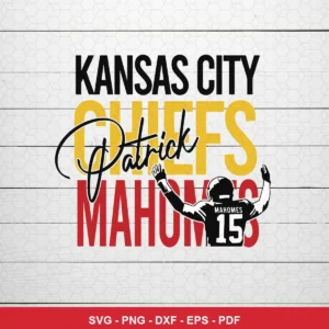 modern minimalist with silhouette and bold typography Chiefs player SVG expressing celebration/pride for cutting machines