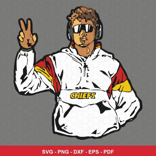 modern cartoon style with bold outlines and simplified color blocks Chiefs SVG for Cricut and Silhouette