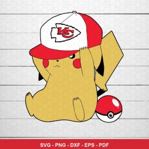 cartoon, playful, modern Chiefs SVG expressing neutral, cute featuring pikachu character for Cricut and Silhouette