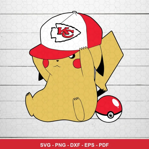 cartoon, playful, modern Chiefs SVG expressing neutral, cute featuring pikachu character for Cricut and Silhouette