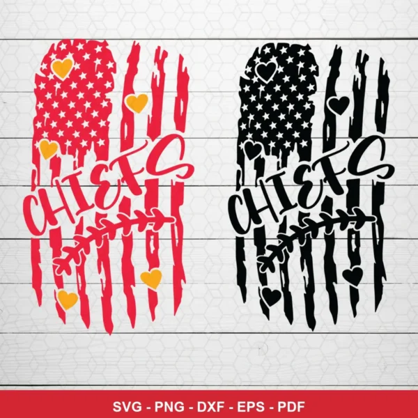 modern, minimalist, and stylized with a distressed American flag motif Chiefs SVG for Cricut and Silhouette